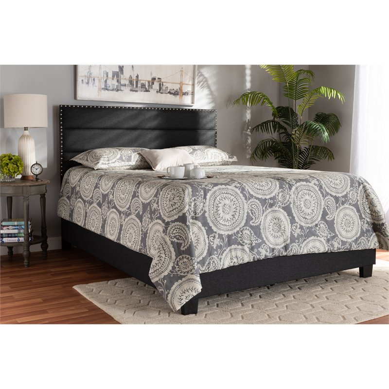 Bowery Hill King Size Dark Gray Fabric Upholstered Bed