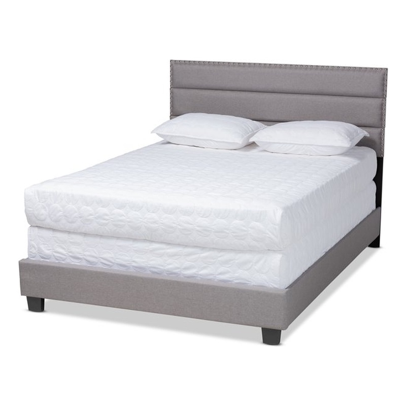 Bowery Hill Modern Fabric Upholstered Nail Head Trim Full Size Bed in Gray