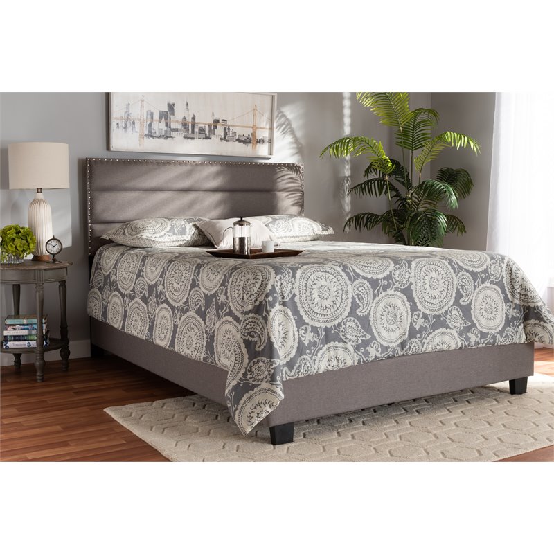 Bowery Hill Modern King Size Gray Fabric Upholstered Bed