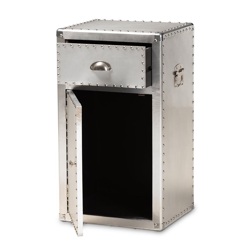 Bowery Hill 1-Door Mid-Century Metal Accent Storage Cabinet in Silver