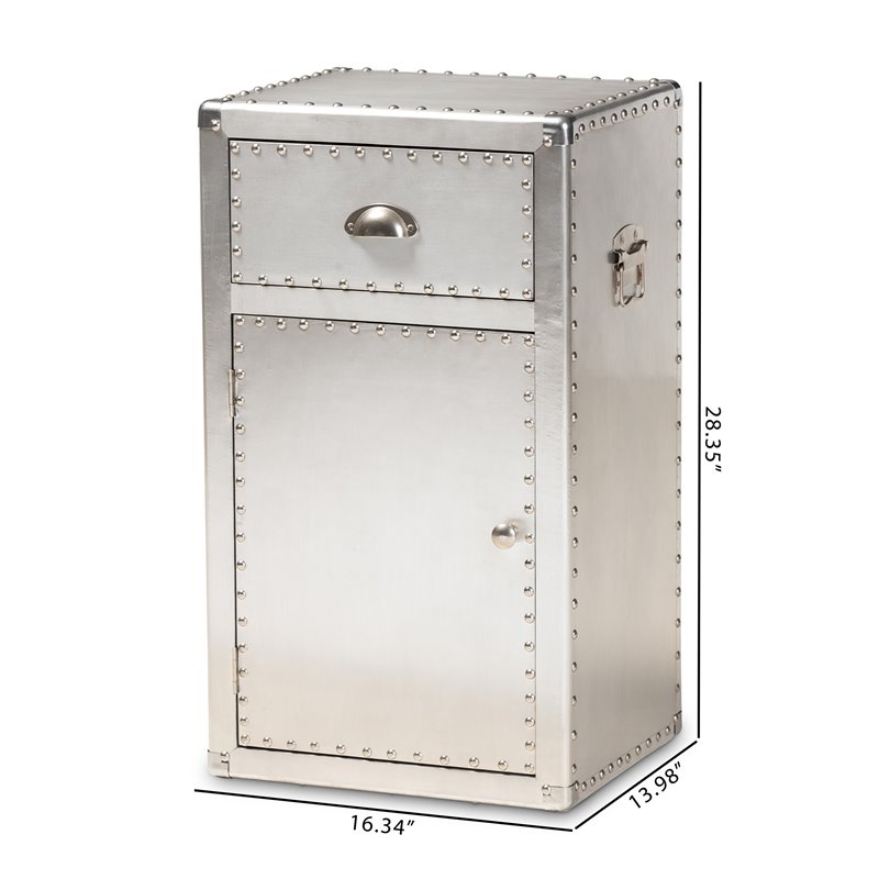 Bowery Hill 1-Door Mid-Century Metal Accent Storage Cabinet in Silver