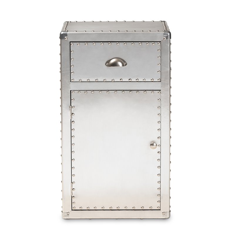 Bowery Hill 1-Door Mid-Century Metal Accent Storage Cabinet in Silver