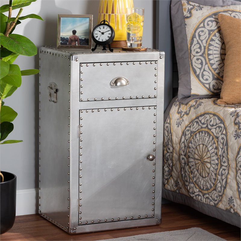 Bowery Hill 1-Door Mid-Century Metal Accent Storage Cabinet in Silver