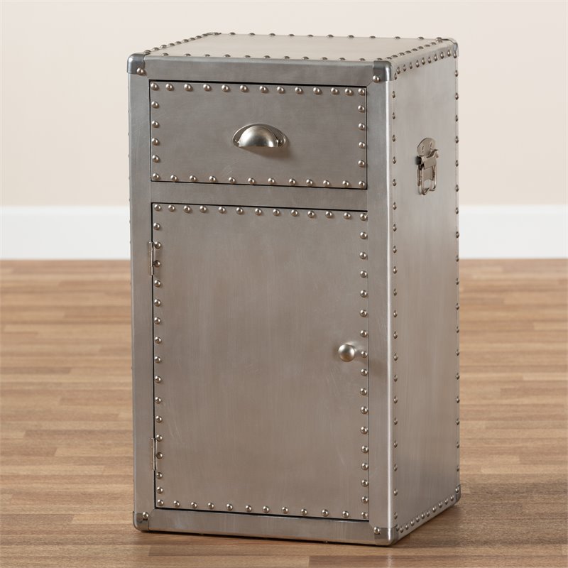 Bowery Hill 1-Door Mid-Century Metal Accent Storage Cabinet in Silver