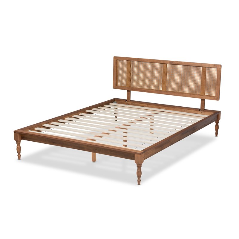 Bowery Hill Traditional Wood/Rattan Full Size Platform Bed in Ash Brown
