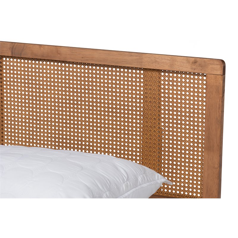 Bowery Hill Traditional Wood/Rattan Full Size Platform Bed in Ash Brown