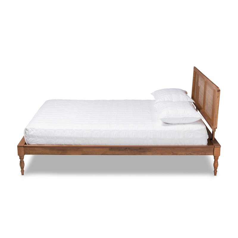 Bowery Hill Traditional Wood/Rattan Queen Size Platform Bed in Ash Brown