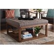 Bowery Hill Gray Fabric Upholstered Brown Finished Ottoman