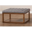 Bowery Hill Gray Fabric Upholstered Brown Finished Ottoman