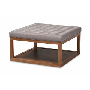 Bowery Hill Gray Fabric Upholstered Brown Finished Ottoman