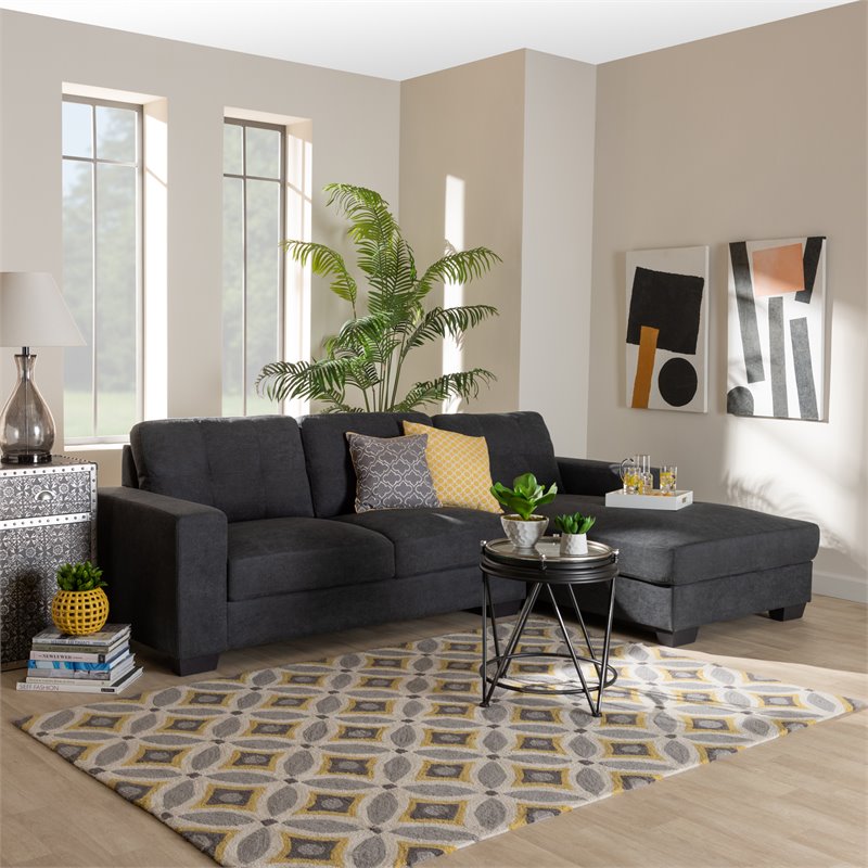 Bowery Hill Dark Grey Sectional Sofa with Right Facing Chaise
