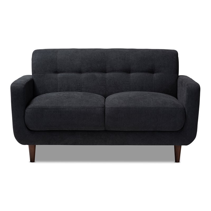 Bowery Hill Dark Grey Fabric Upholstered Loveseat