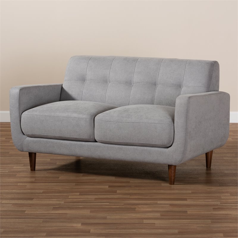 Bowery Hill Light Grey Fabric Upholstered Loveseat
