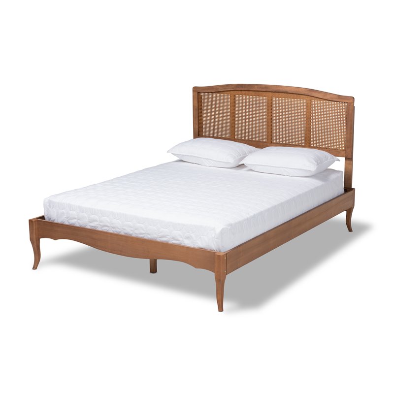Bowery Hill Traditional Rattan/Wood Full Size Platform Bed in Ash Brown