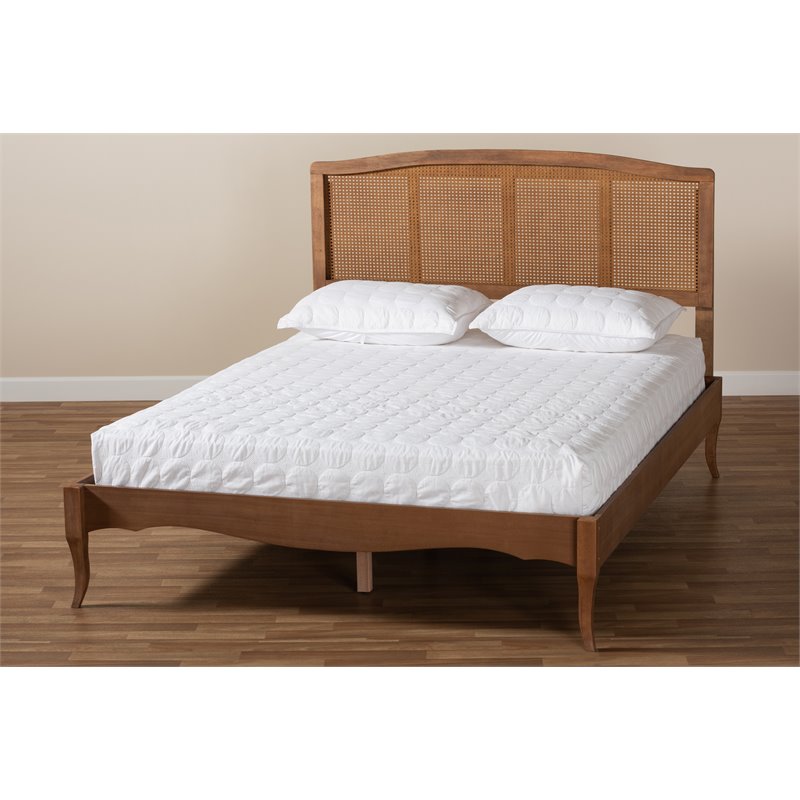 Bowery Hill Traditional Rattan/Wood Queen Size Platform Bed in Ash Brown