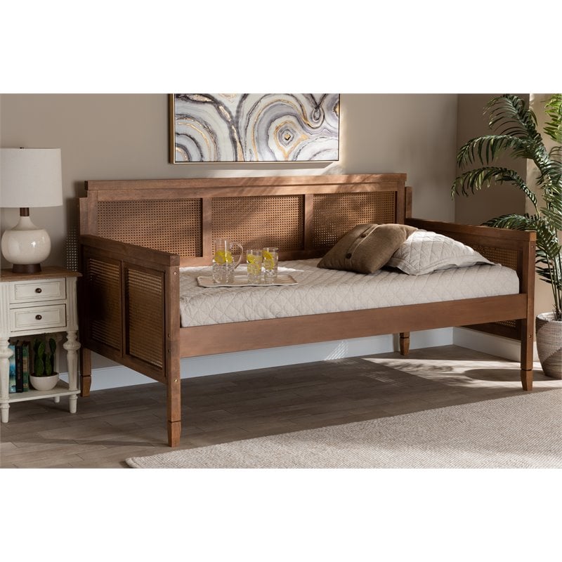 Bowery Hill Traditional Wood Daybed with Woven Detailing in Brown