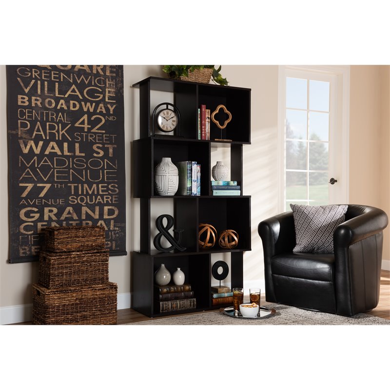 Bowery Hill Dark Brown Finished Geometric Wood Bookshelf