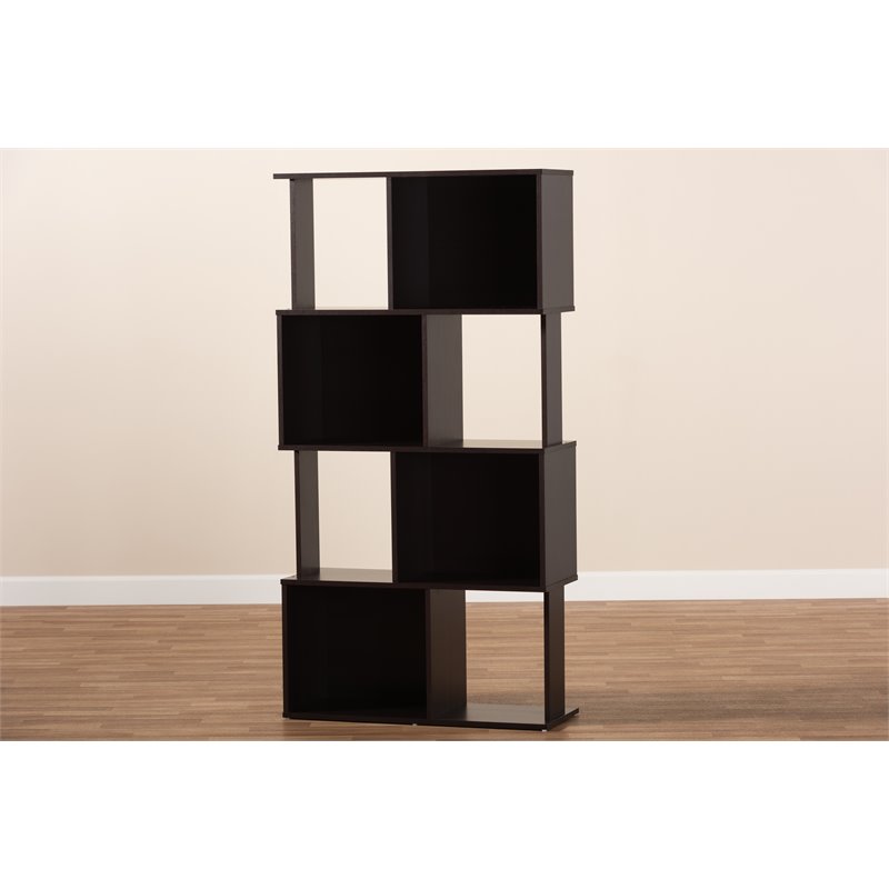 Bowery Hill Dark Brown Finished Geometric Wood Bookshelf