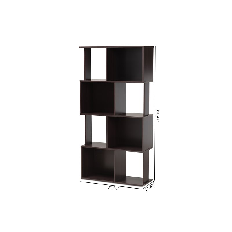 Bowery Hill Dark Brown Finished Geometric Wood Bookshelf