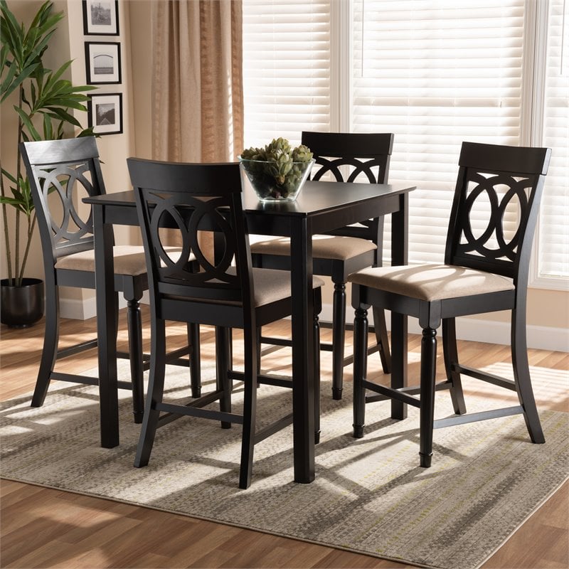 Bowery Hill Sand Upholstered Espresso Wood 5-piece Pub Set