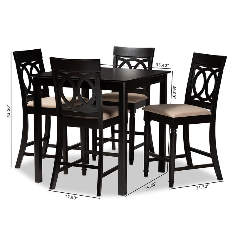 Bowery Hill Sand Upholstered Espresso Wood 5-piece Pub Set