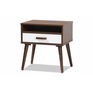 Bowery Hill White and Brown Finished 1-Drawer Wood End Table