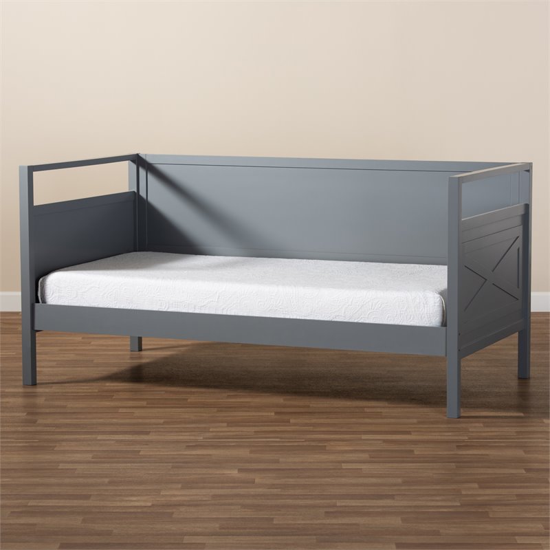 Bowery Hill Traditional Wood Twin Size Daybed with Inset Detailing in Gray