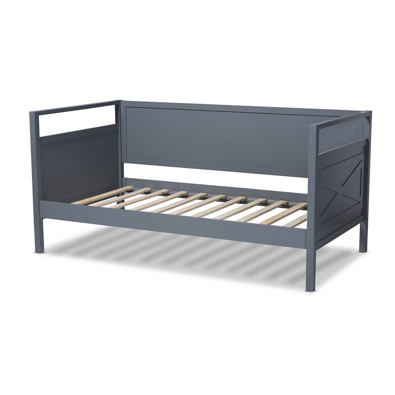 Bowery Hill Traditional Wood Twin Size Daybed with Inset Detailing in Gray