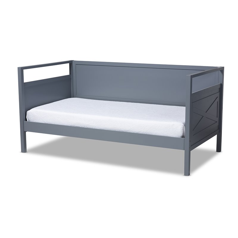 Bowery Hill Traditional Wood Twin Size Daybed with Inset Detailing in Gray