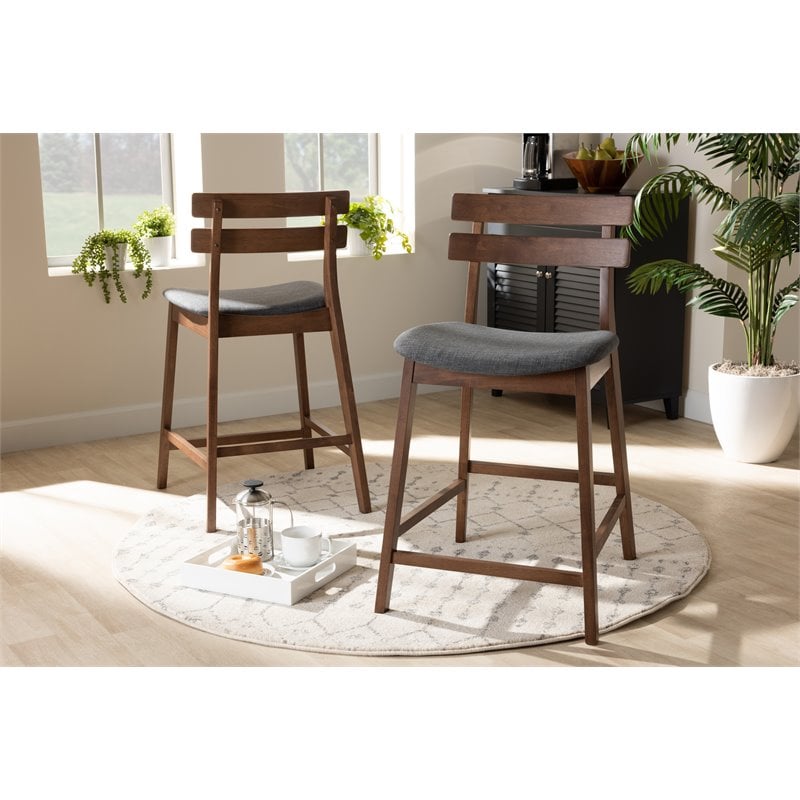 Bowery Hill Dark Gray Upholstered Wood Counter Stools (Set of 2)