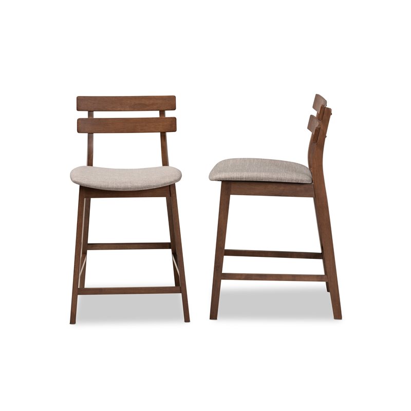 Bowery Hill Gray Upholstered Wood Counter Stools (Set of 2)