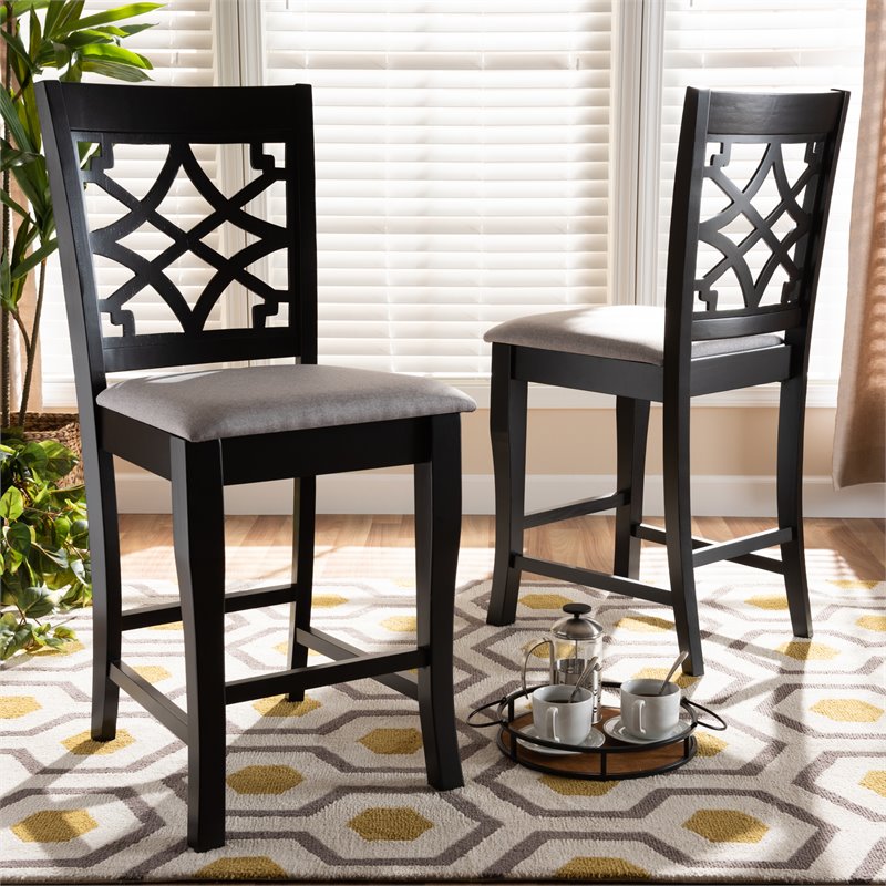 Bowery Hill Grey Upholstered Wood Counter Stools (Set of 2)