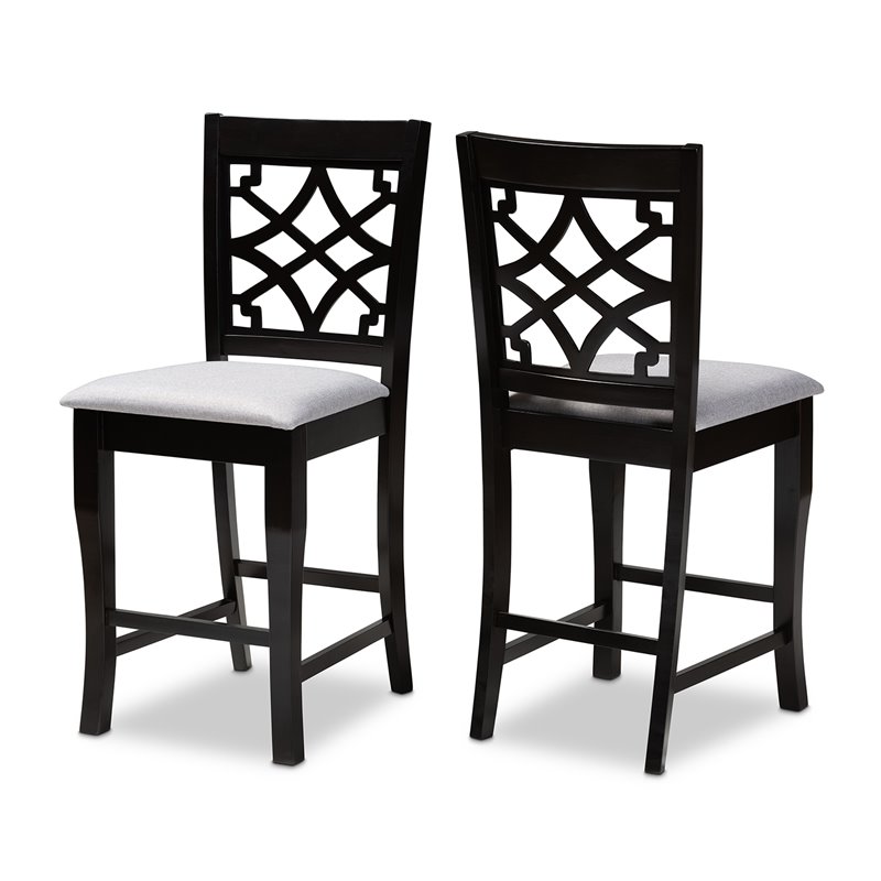 Bowery Hill Grey Upholstered Wood Counter Stools (Set of 2)