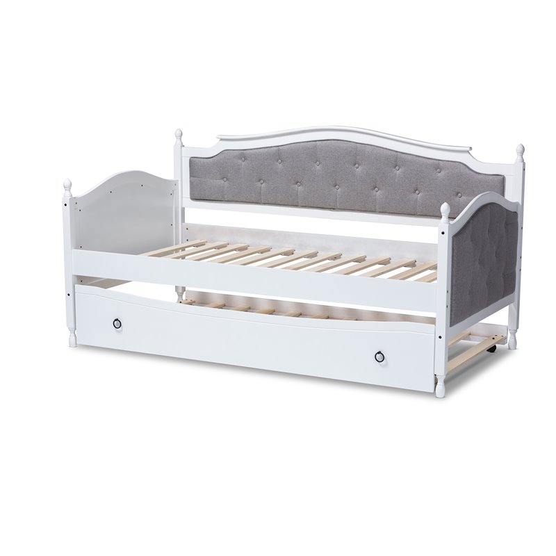 Bowery Hill Twin Size Grey Upholstered Daybed with Trundle