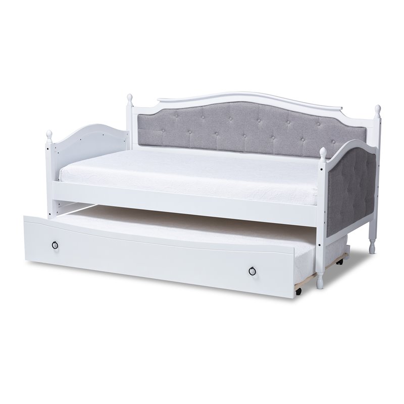 Bowery Hill Twin Size Grey Upholstered Daybed with Trundle