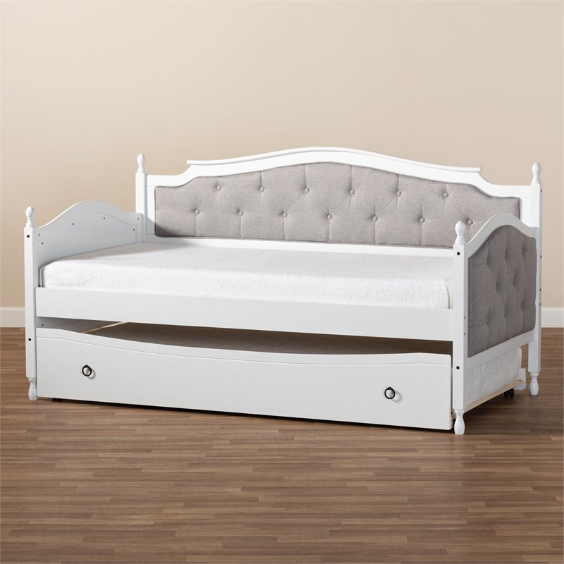 Bowery Hill Twin Size Grey Upholstered Daybed with Trundle