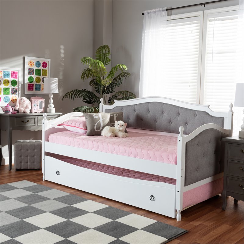 Bowery Hill Twin Size Grey Upholstered Daybed with Trundle