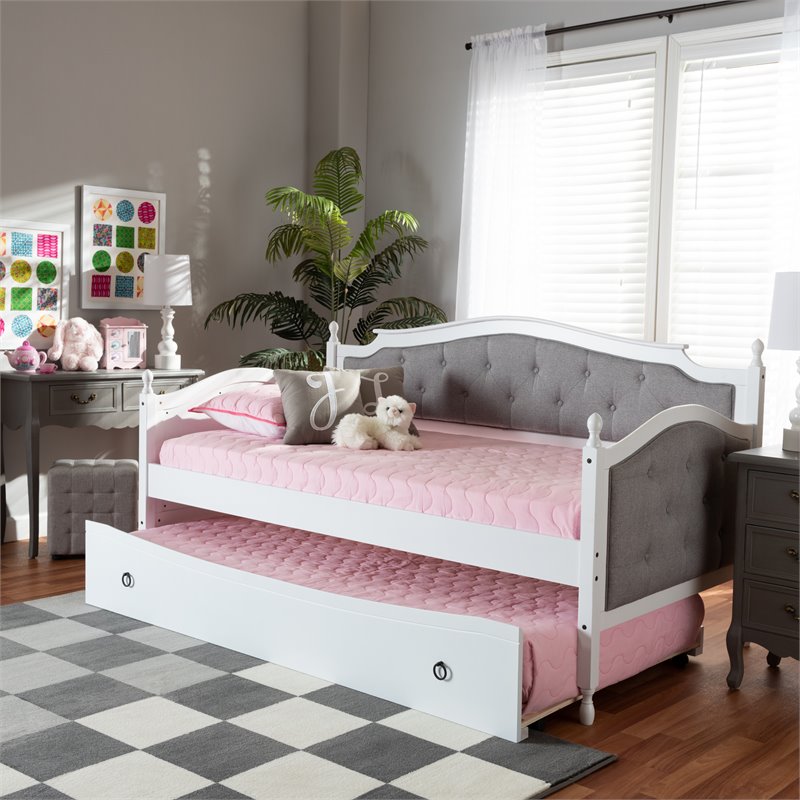 Bowery Hill Twin Size Grey Upholstered Daybed with Trundle
