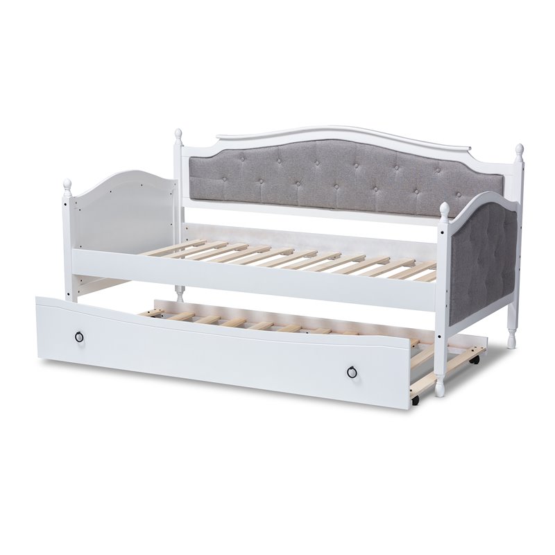 Bowery Hill Twin Size Grey Upholstered Daybed with Trundle