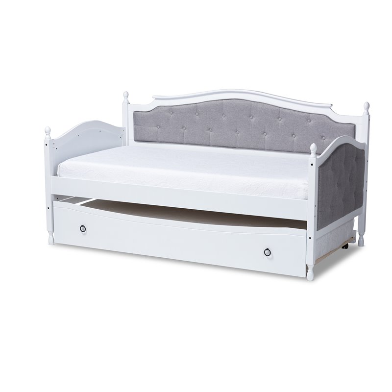 Bowery Hill Twin Size Grey Upholstered Daybed with Trundle