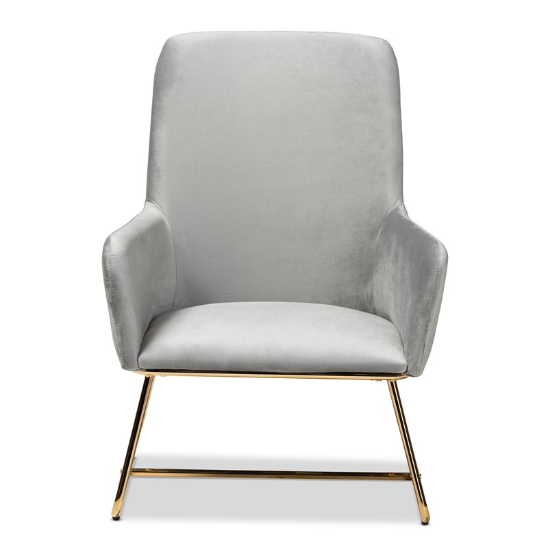 Bowery Hill Contemporary Grey Velvet Upholstered Gold Finished Armchair