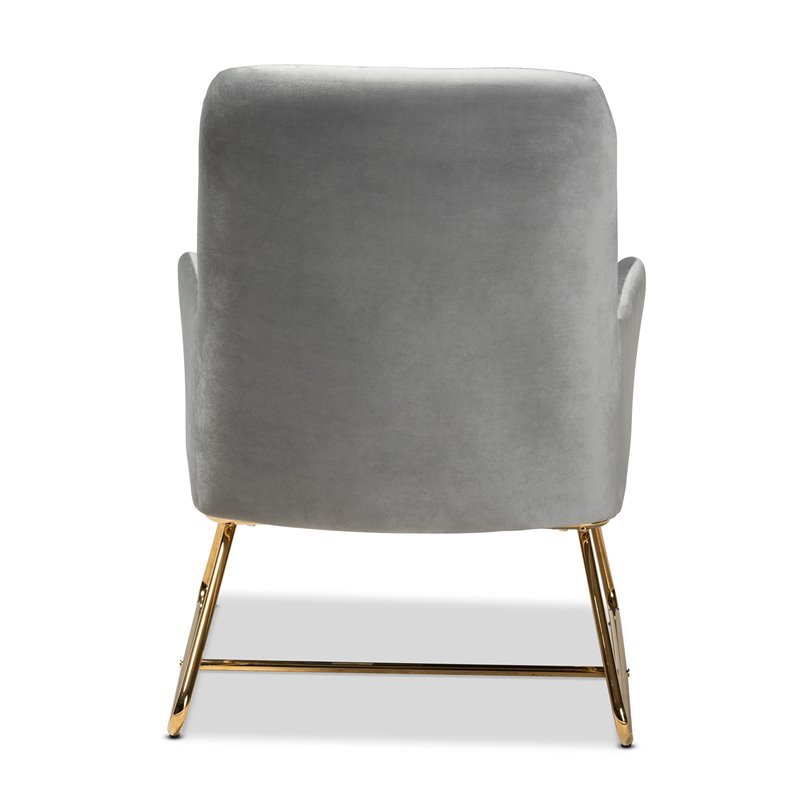 Bowery Hill Contemporary Grey Velvet Upholstered Gold Finished Armchair