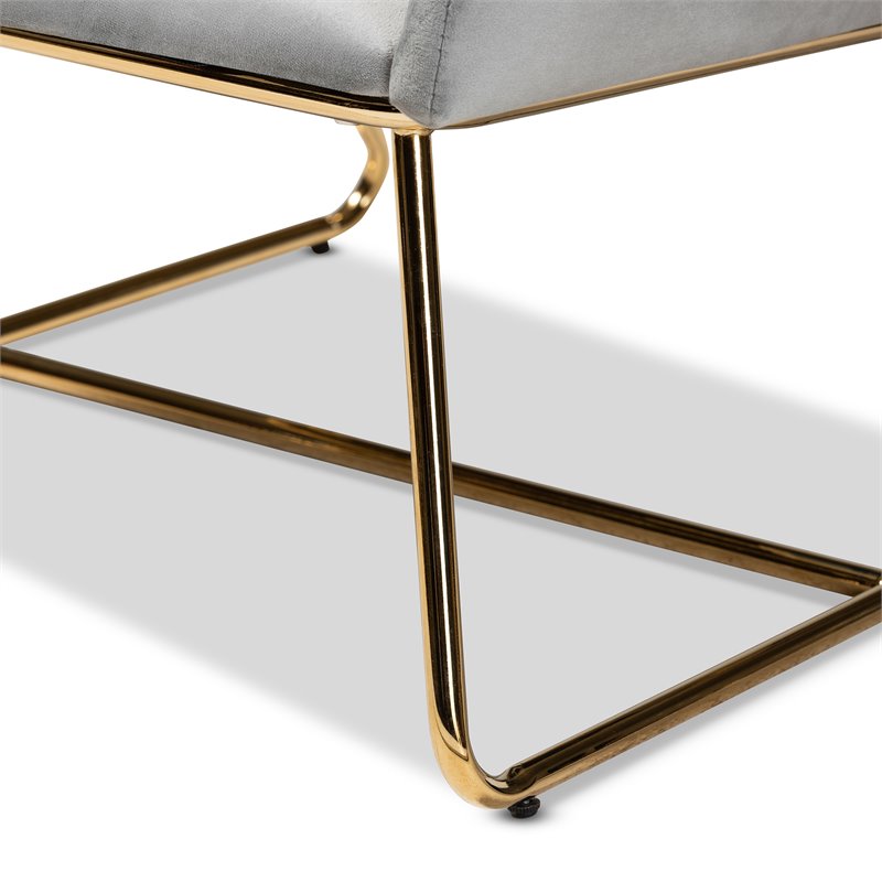Bowery Hill Contemporary Grey Velvet Upholstered Gold Finished Armchair