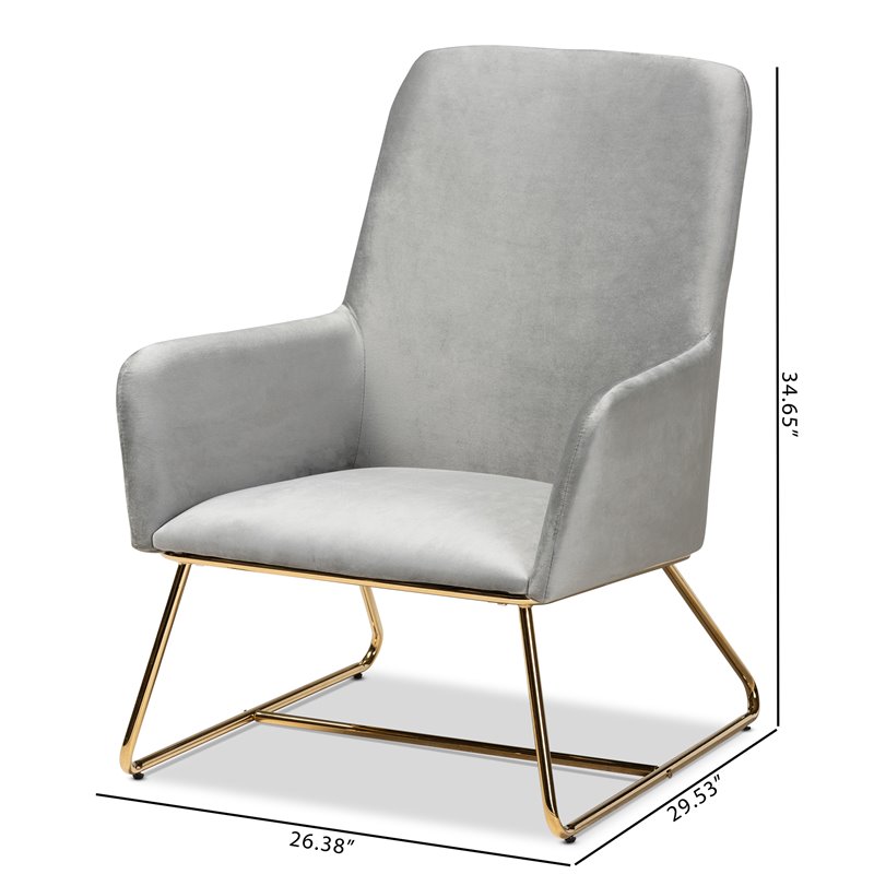 Bowery Hill Contemporary Grey Velvet Upholstered Gold Finished Armchair