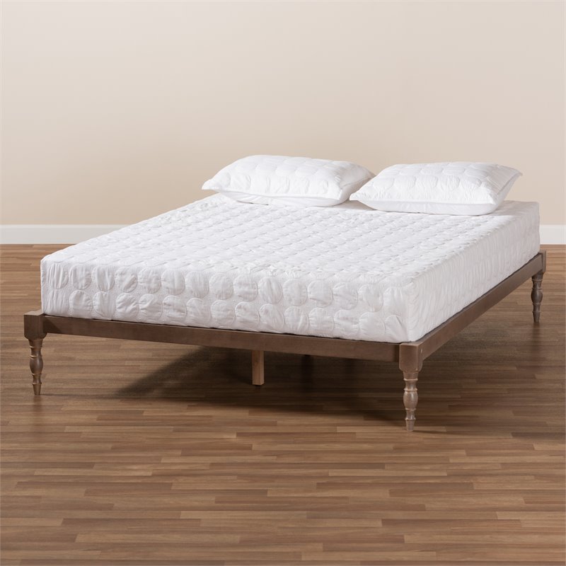 Bowery Hill Modern Queen Size Oak Finished Wood Platform Bed Frame