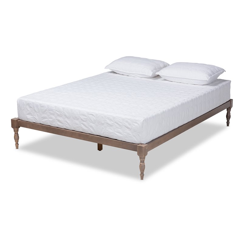 Bowery Hill Modern Queen Size Oak Finished Wood Platform Bed Frame