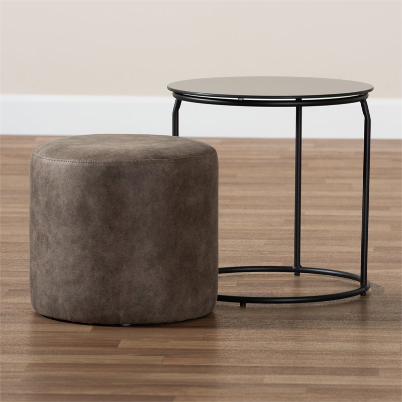 Bowery Hill Black with Grey and Brown 2-Piece Table and Ottoman Set