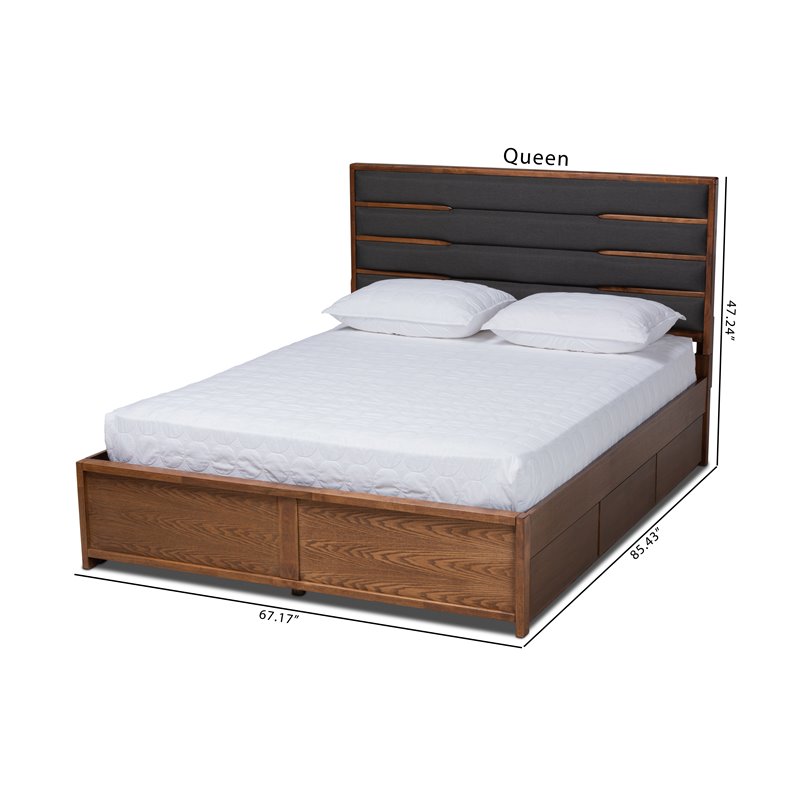 Bowery Hill Queen Dark Gray Upholstered Brown Platform Bed