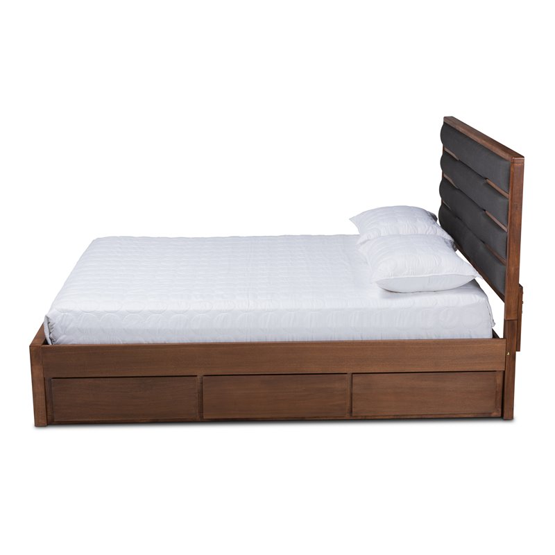 Bowery Hill Queen Dark Gray Upholstered Brown Platform Bed