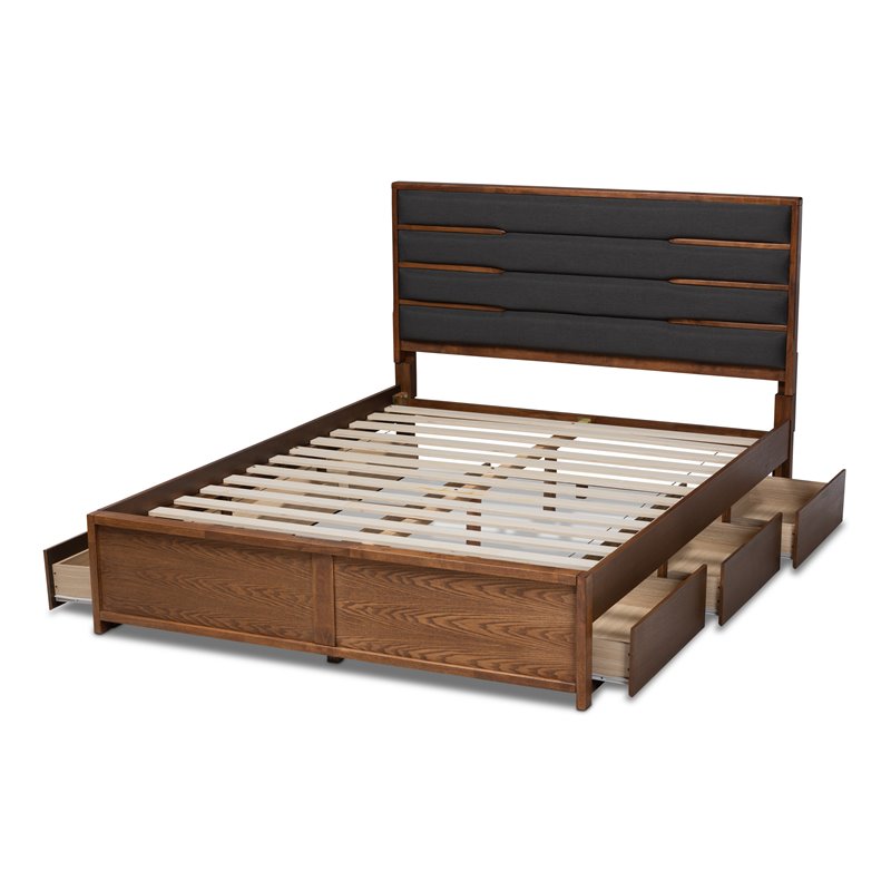 Bowery Hill Queen Dark Gray Upholstered Brown Platform Bed